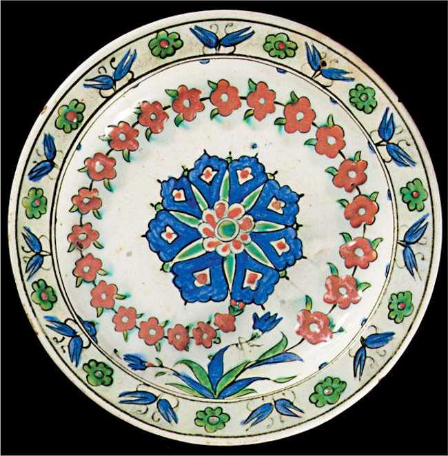Iznik Tile: An Iznik Polychrome Pottery Wreath of Prunus Blossoms Dish C 1575 Lot 170