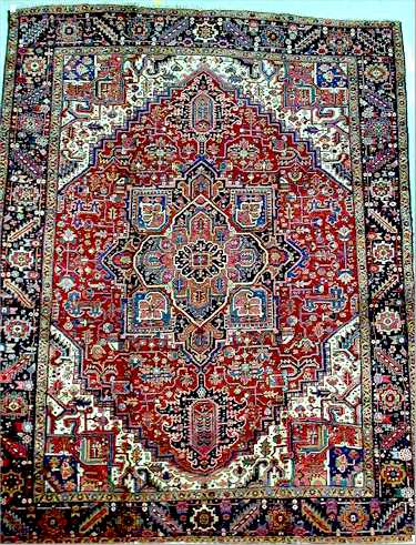 Heriz Rugs and Carpets Guide Heriz rugs include rugs from the towns of Ahar, Heriz, Mehraban, Sarab, Serapi, Bakhshaish, and Gorevan. The Heriz rug is now the Iron Rug of Iran. Heriz are thick, tough, and often inexpensive rugs that appeal strongly to the US market. The Heriz rug is produced in the Northwest corner of Iran on and around Mount Sabalan. Part of the reason for the toughness of Heriz carpets is that Mount Sabalan is sitting on a major deposit of Copper. Trace copper in the drinking water of the sheep produces the highest quality of rug wool. The copper makes the wool stronger and far more resilient than wool from most other areas. 
