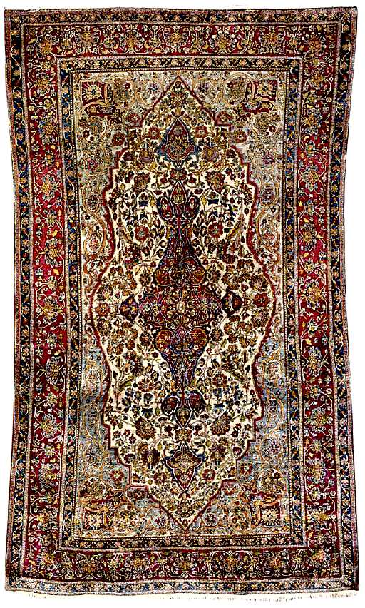 Kashan Rugs: Silk Kashan Mohtasham Rug C. 1900 Lot 15