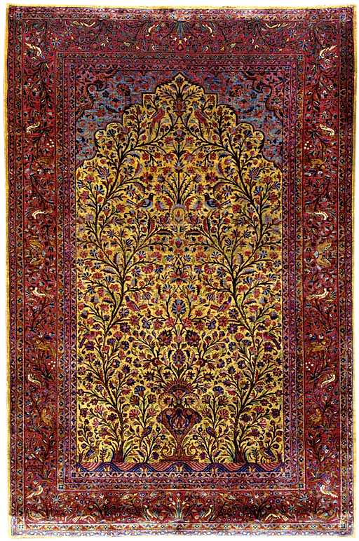 Kashan Rugs: Silk Kashan Prayer Rug C. 1900 Lot 12