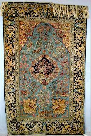 Qum part silk prayer rug